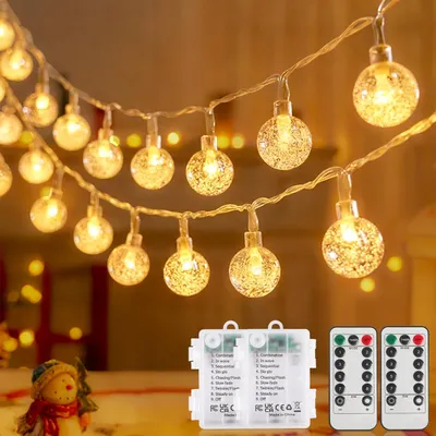 LED-Lichterkette 2er-Set, 6 m, 40 warmweiße Kugeln, Timer, IP44
