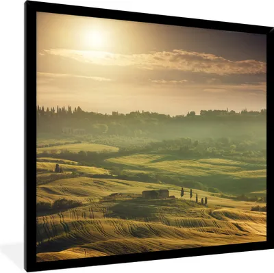 Produktbild von MuchoWow® Gerahmtes Poster Toskana - Landschaft - Sonne 40x40 cm - Poster mit Schwarzem Bilderrahmen Wandposter Rahmen Foto Bilder - Mit Rahmen - Wanddekoration Schlafzimmer