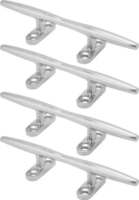Image de 4 taquets d'amarrage de 6 pouces en acier inoxydable 316 sur le pont, avec socle creux pour bateau