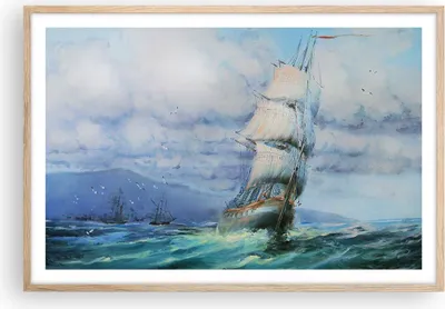 Produktbild von Gerahmtes Poster - Rahmen in heller Eiche - Meer Segelschiff - 91,5x61 cm - Wand Bild - Wanddeko - Wandbilder - Kunstposter - Wandposter - Bilderrahmen - Bilder - Kunstdruck - Wandbild P2NAA91x61-3782