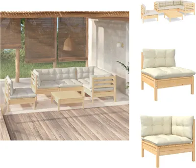 Produktbild von vidaXL 6-tlg. Garten-Lounge-Set mit Creme Kissen Kiefernholz -  Gartenmöbel-Sets
