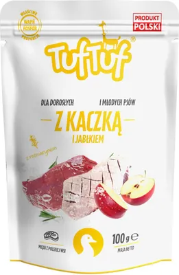 Produktbild von Tuftuf | Feuchtigkeitsspendendes Futter für Hunde - Ente mit Apfel - 100g - Nassfutter - Hundeernährung