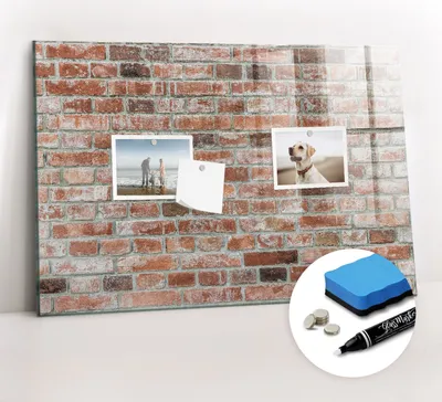 Produktbild von Magnetpinnwand Memoboard - Zubehörsatz - Weißer Marker + Schwamm + Magnete - 60 x 40 cm - Ziegelwand