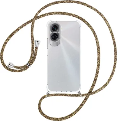 Produktbild von Handykette Backcover-Schutzhülle mit Band (Metall silberfarben) für Honor 90 Lite 5G (6.7'') - braun+beige