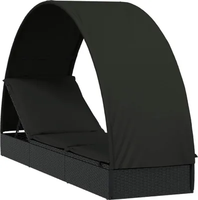 Produktbild von vidaXL Sonnenliege mit Runddach Schwarz 211x57x140 cm Poly Rattan