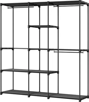 Produktbild von Famanu Kleiderständer mit Kleiderstangen und Stoffregalen - 182 x 43 x 182 cm in Schwarz