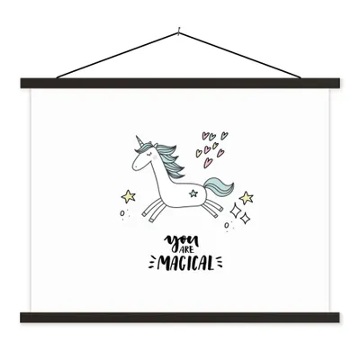 Produktbild von MuchoWow® Textilposter Einhorn - Kinder - Zitate - Du bist magisch - Mädchen 150x113 cm mit schwarzem Rahmen - Wohnzimmer