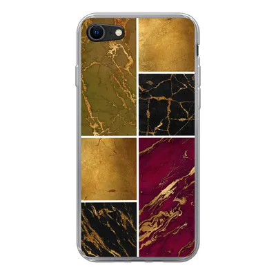 Produktbild von MuchoWow® Handyhülle Schutzhülle Hülle für iPhone SE 2020 Marmor - Gold - Schwarz - Rosa Silikon Softcase Handy Hülle - Kartenbesitzer