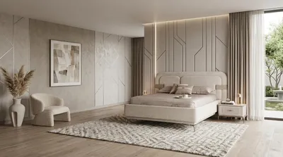 Immagine prodotto di Set di due comodini beige moderni ideali per un letto matrimoniale, Immagine generata dall'IA