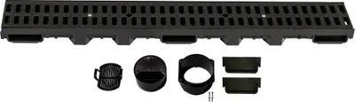Produktbild von Entwässerungsrinne Höhe 60mm Kunststoff 1m, Stegrost, Classic Schwarz