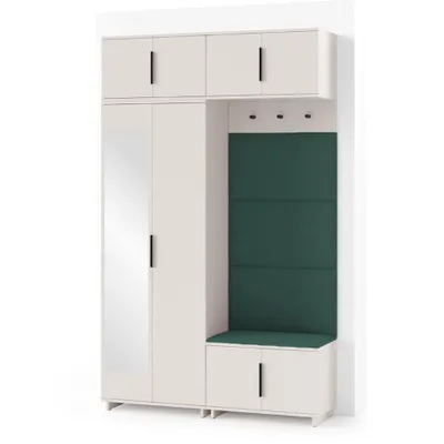 Produktbild von Garderoben-Set Napoli Version 1: Kleiderschrank mit Polsterpaneelen, Schuhschrank und Schrankaufsatz Flur und Eingangsbereich (Cashmere/Trinity 28)