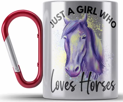 Produktbild von Trendation - Lustige Reiter Sprüche Geschenk Edelstahl Tasse Karabiner Reiterin Pferde Mädchen Geschenkidee Pferde Just A Girl Who Loves Horses (Rot)
