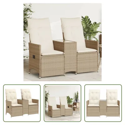 Immagine prodotto di The Living Store Divano da giardino a 2 posti regolabile con tavolo Beige Poly Rattan