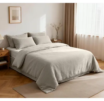 Productafbeelding van Musselin beddengoed, 135x200 cm, met kussensloop 80x80 cm, beige, 2-delig, 100% katoen, gecertificeerd