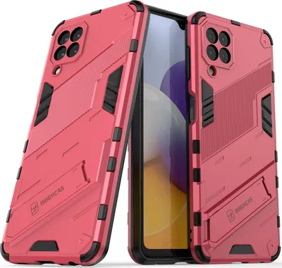 Produktbild von Armor Hülle für Samsung Galaxy A22 4G, Hybrid PC TPU Bumper Stoßfestes Schutzhülle mit Standfunktion Rosa