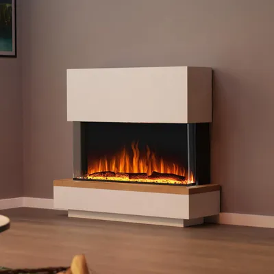 Produktbild von Garlivo Elektrokamin 'Napoli 36 Weiss/ Eiche ' | LED Standkamin in weiss mit Heizung (1500 W) | HxBxT: 100x111x35cm