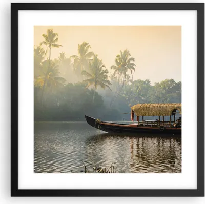 Produktbild von Gerahmtes Poster - Schwarzer Rahmen - Indien Boot Fluss - 40x40 cm - Wand Bild - Wanddeko - Wandbilder - Kunstposter - Wandposter - Bilderrahmen - Bilder - Kunstdruck - P2BAC40x40-4863