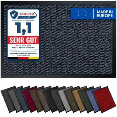 Produktbild von Gentle North Hochwertige Fußmatte blau schwarz 60x90cm groß für Innen & Außen - Schmutzfangmatte rutschfest, waschbar & wetterfest