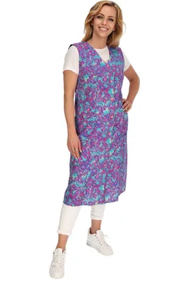 Produktbild von Knopfkittel Baumwolle bunt Kochschürze Hauskleid Kittel Schürze ohne Arm, Farbe:bordeauxviolett, Größe:56