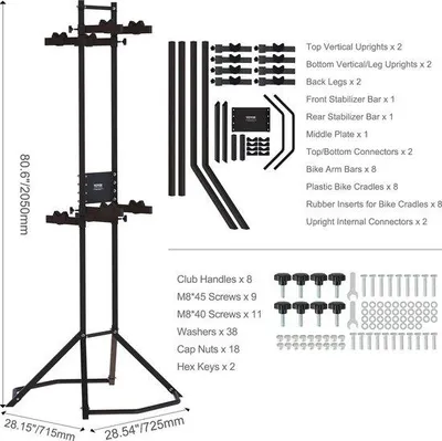 Produktbild von Famanu Fahrradträger - Freistehend für 4 Fahrräder - Tragfähigkeit 118 kg - 72,5 x 71,5 x 205 cm - Stahl - Schwarz