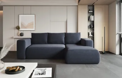 Produktbild von Easy4You Lambi Marineblau Ecksofa L-Form Rechts 266 x 89 x 164 cm mit Schlaffunktion und Stauraum - Schlafsofa mit Bettkasten - Moderne Wohnzimmermöbel – Stoff: Castel 79