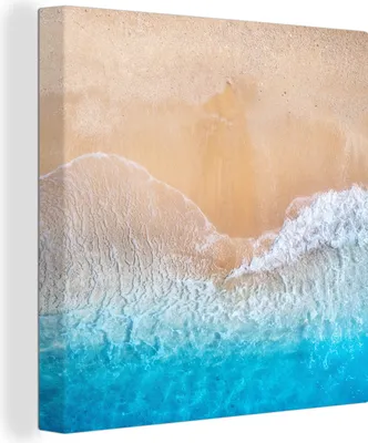 Produktbild von OneMillionCanvasses® - Leinwandbilder - Bild auf Leinwand Wandbild Leinwandbild Strand - Meer - Sand - Sommer - Blau - Wellen, 90x90 cm, Kunstdruck Wandkunst Gemälde auf Holzrahmen - Malereien - Wandschmuckes