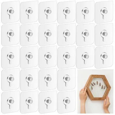 Produktbild von 50 selbstklebende Aufhängehaken für Fotos, transparente Haken, selbstklebende Schrauben, kein Bohren erforderlich, selbstklebende Haken für Bilderrahmen, selbstklebende Aufhängehaken für Fotos, Poster, Gemälde (max. 5 kg)