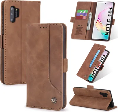 Produktbild von Galaxy Note 10+ Plus Hülle, LaimTop Retro Kunstledertasche Schutzhülle mit Kartenfach Standfunktion für Samsung Galaxy Note 10+ / Note 10 Plus 5G Braun