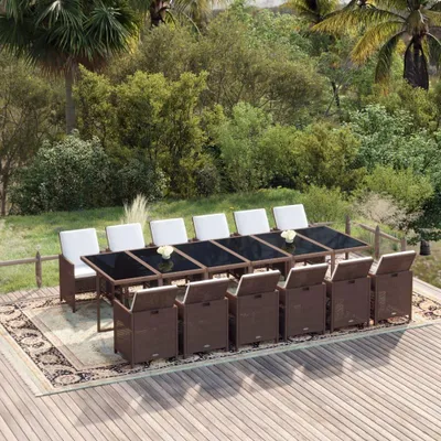 Image de salon de jardin 13 pièces avec coussins Poly rotin brun