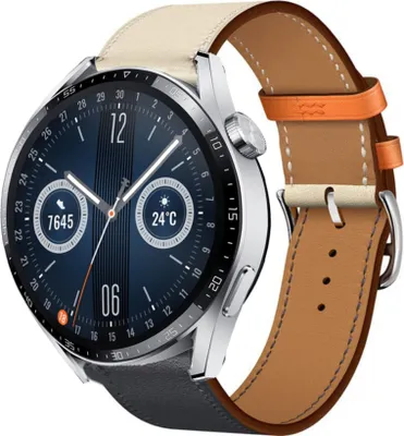 Produktbild von Strap-it Huawei Watch GT 3 46mm Lederarmband (Weiß/Dunkelblau)