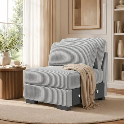 Produktbild von Armlehnenloser Einzelsessel aus Cord mit hoher Rückenlehne – gepolsterter Sitz für Wohnzimmer, Schlafzimmer, Büro, Leseecke, kleine Räume und moderne Wohnungen