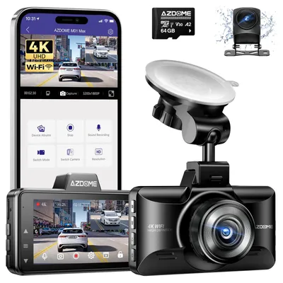 Obrázek produktu pro Autokamera s funkcí záznamu jízdy – přední a zadní kamera – 4K – 64 GB – noční vidění