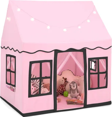 Produktbild von GOPLUS Spielzelt für Kinder, Kinderspielhaus mit Sternenlichtern, Rutschfester Matte, Belüfteten Fenstern, Kinderzelt für 3 Kinder/2 Erwachsene (Rosa)