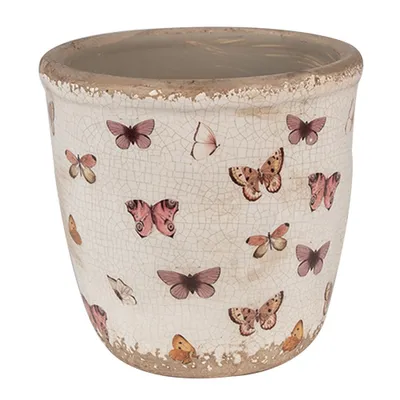 Immagine prodotto di Vaso da fiori Clayre & Eef Ø 15x14 cm Farfalle in Vetroceramica rosa beige