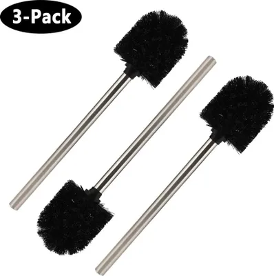 Produktbild von 3er Set Toilettenbürste, Schwarz Bürstenkopf mit Edelstahl Griff Austauschbarer Toilettenbürstenkopf Ersatztoilettenbürste Toilettenbürsten Edelstahlgriff 25cm Bürstenkopf Ø 8cm