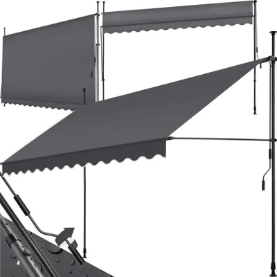 Two awnings are shown, one extended and one partially extended, against a white background.