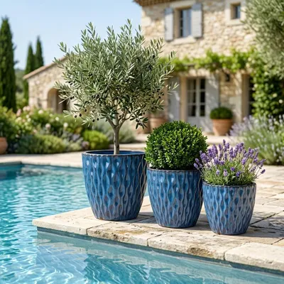 Produktbild von Provencelia Keramik Pflanzkübel Monet Blau, Ø28 x H28 cm, frostbeständig, handgefertigt, glasiert, Outdoor, Garten, Terrasse, winterfest