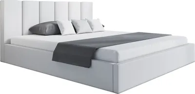 Produktbild von Polsterbett, 140x200 cm, Doppelbett, mit Bettkasten, mit Lattenrost, mit Kopfteil, Modern Bett, Robust, Elegant, Erstklassige Qualität, Slim-0, Hellgrau