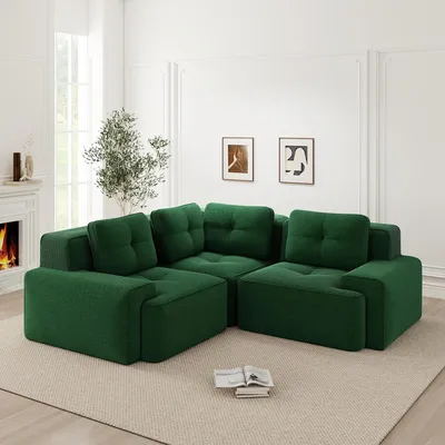 Image de Canapé modulable en velours côtelé, sans structure apparente, modulable, rembourré, 177 x 104 x 69 cm, vert
