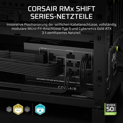Obrázok produktu pre Corsair RMx Shift Series RM1000x, 1000 W, 100 - 240 V, 47 - 63 Hz, 120 W, 1000 W, 120 W