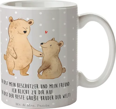Produktbild von Mr. & Mrs. Panda Tasse Bär Großer Bruder - Grau Pastell - Geschenk, Bären, Kaffeebecher, Vatertag, bedruckt, Kaffeetasse, Becher, Brudi, Trinkbecher