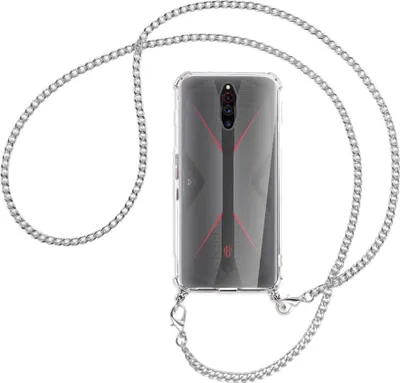 Produktbild von Handykette Backcover-Schutzhülle mit Band (Metall silberfarben) für ZTE Nubia Red Magic 5G - silberfarbene Kette