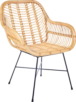 Zdjęcie produktu dla BELIANI Krzesło beżowe rattanowe z czarnymi metalowymi nogami do jadalni salonu styl boho eklektyczny