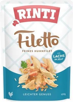 Produktbild von Rinti - Filetto Pouchbeutel Jelly 24x100g  |  Huhn & Lachs in Jelly