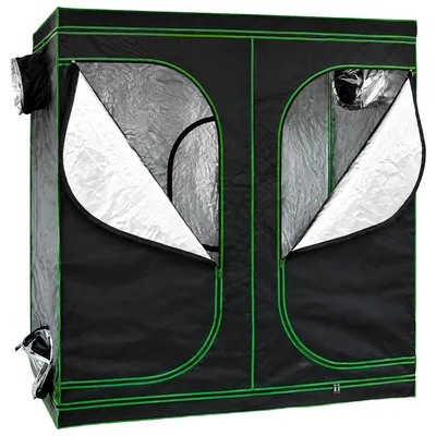 Immagine prodotto di Tenda da coltivazione indoor Growbox con misuratore 3-in-1, completamente oscurata, realizzata in tessuto Oxford 600D, con superficie interna riflettente, dimensioni 240x120x200 cm, colore nero
