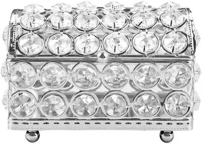 Produktbild von Schmuckkästchen aus Kristall – Aufbewahrungsbox mit Deckel – Schmuckhalter – Ohrringe/Ringe – 10,5 x 6,5 x 8,5 cm – Silber