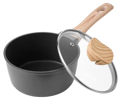 Produktbild von VEVOR 1,5 QT Saucepan, Antihaft-Saucepan mit gehärtetem Glasdeckel, vielseitiger Kochsauce-Topf mit abnehmbarem Griff, kleiner Kochtopf für die Küche mit Beschichtung, induktionskompatibel, schwarz, Schwarz, 1.42 L