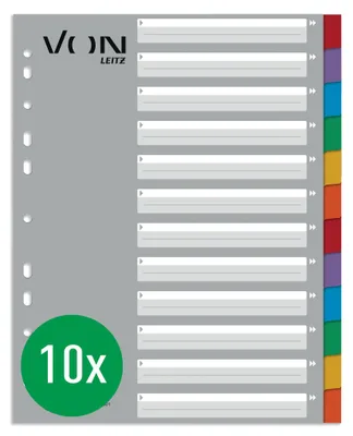 Obrázek produktu pro Balení 10 kusů, registratura A4, 12 listů, prázdné dělicí listy do složek, extra kvalita