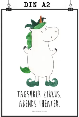 Produktbild von Mr. & Mrs. Panda Bild Einhorn Joker DIN A2 - Weiß - Geschenk, Kasper, Mittelalter, Hofnarr, wanddeko, drucke, Unicorn, Posterdruck, Einhörner, Kunstdruck, Wandbild