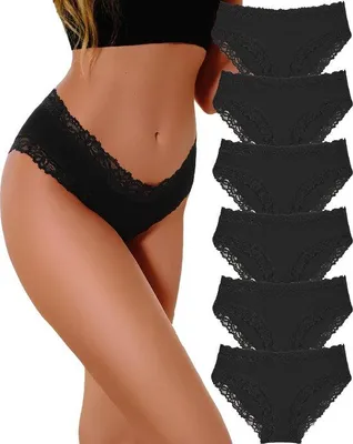 Produktbild von Ibenzoa® 6er-Set Baumwoll-Slips mit Spitze – Brazilian-Bikini, atmungsaktiv, niedrige Taille, 95% Baumwolle/5% Elasthan, Zwickel 100% Baumwolle, S–XL, verschiedene Farben